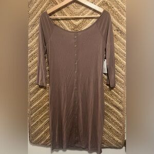 Active USA Women's Brown Ribbed Off the Shoulder Long Sleeve Dress,Size L,NWT